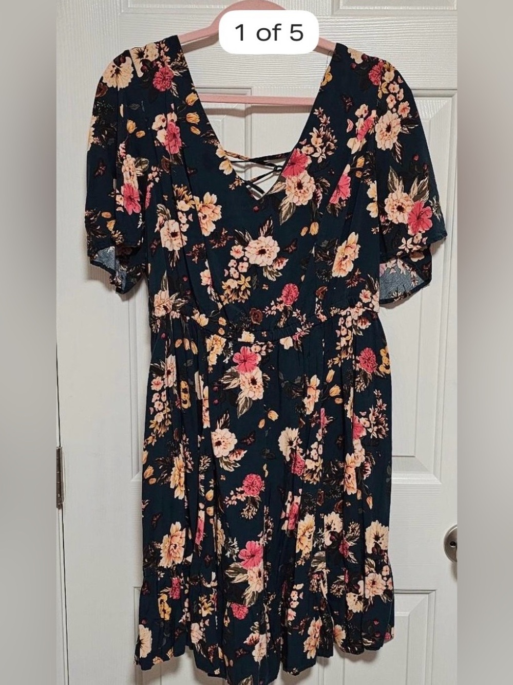 Torrid Mini Gauze Lace-Up Dress Size 2 2X Black Floral V-Neck Plus